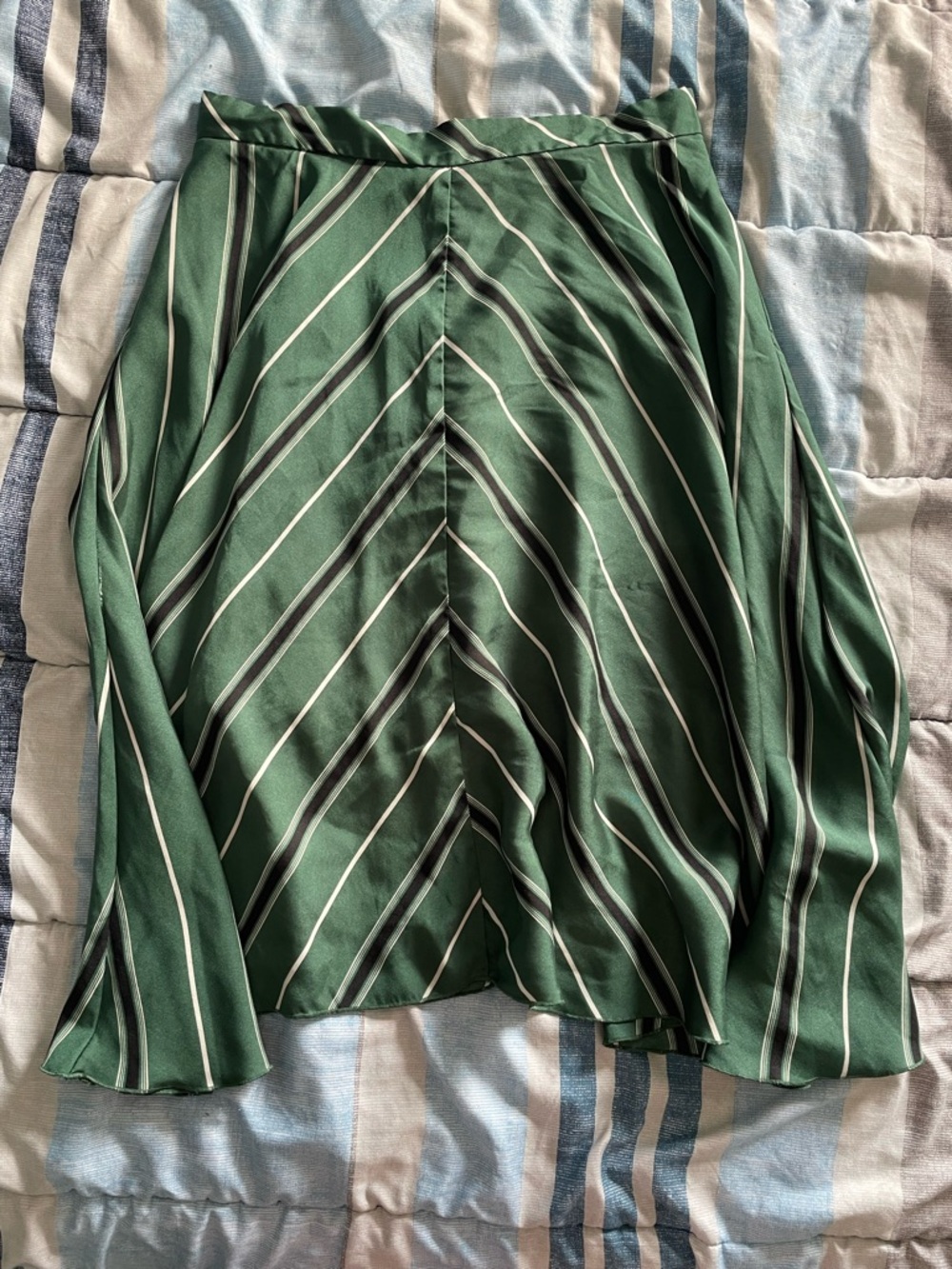 H&M Green & White Striped Midi Skirt